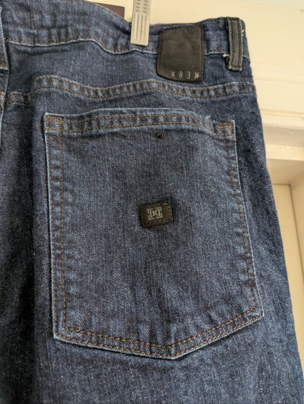 Krew Dark Blue K Slim Straight Leg Denim Jeans w/ Drawstring at Waist- 38X34 - Picture 6 of 10